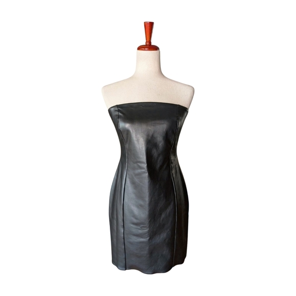NWT WOLFORD Black Vegan Leather Jo Mini Tube Dress Size EU40/US10 - Picture 1 of 9